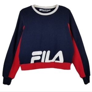 Fila Women's Cropped Crew Neck Sweatshirt Color Block Text  Logo Size Large